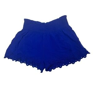American Eagle Smocked Flowy Eyelet Elastic Waist Shorts Small Blue